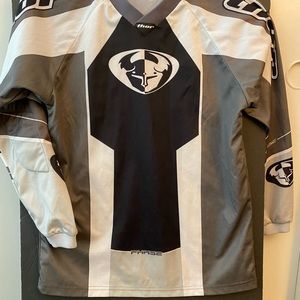 Thor Jersey V neck w Rubber Logo, Grey, White Black, Thor Logos Longsleeve Pads
